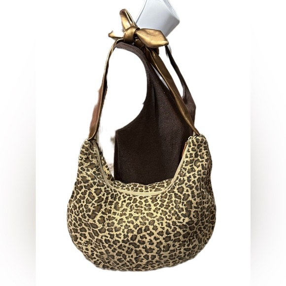 Leopard Print Hobo Bag with Gold Accents - Picture 1 of 6